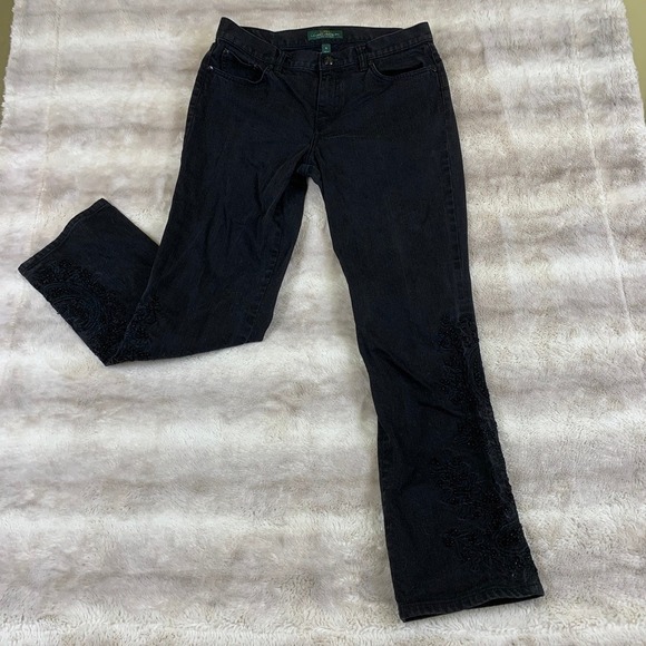 Lauren Ralph Lauren Denim - Lauren Ralph Lauren Modern Slim Black Embroidered Beaded Jeans Womens 10